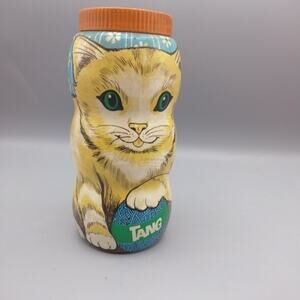 Vintage TANG Coin Piggy Bank Cute Kitty Cat Kitten Pet Plastic Container 7" USA